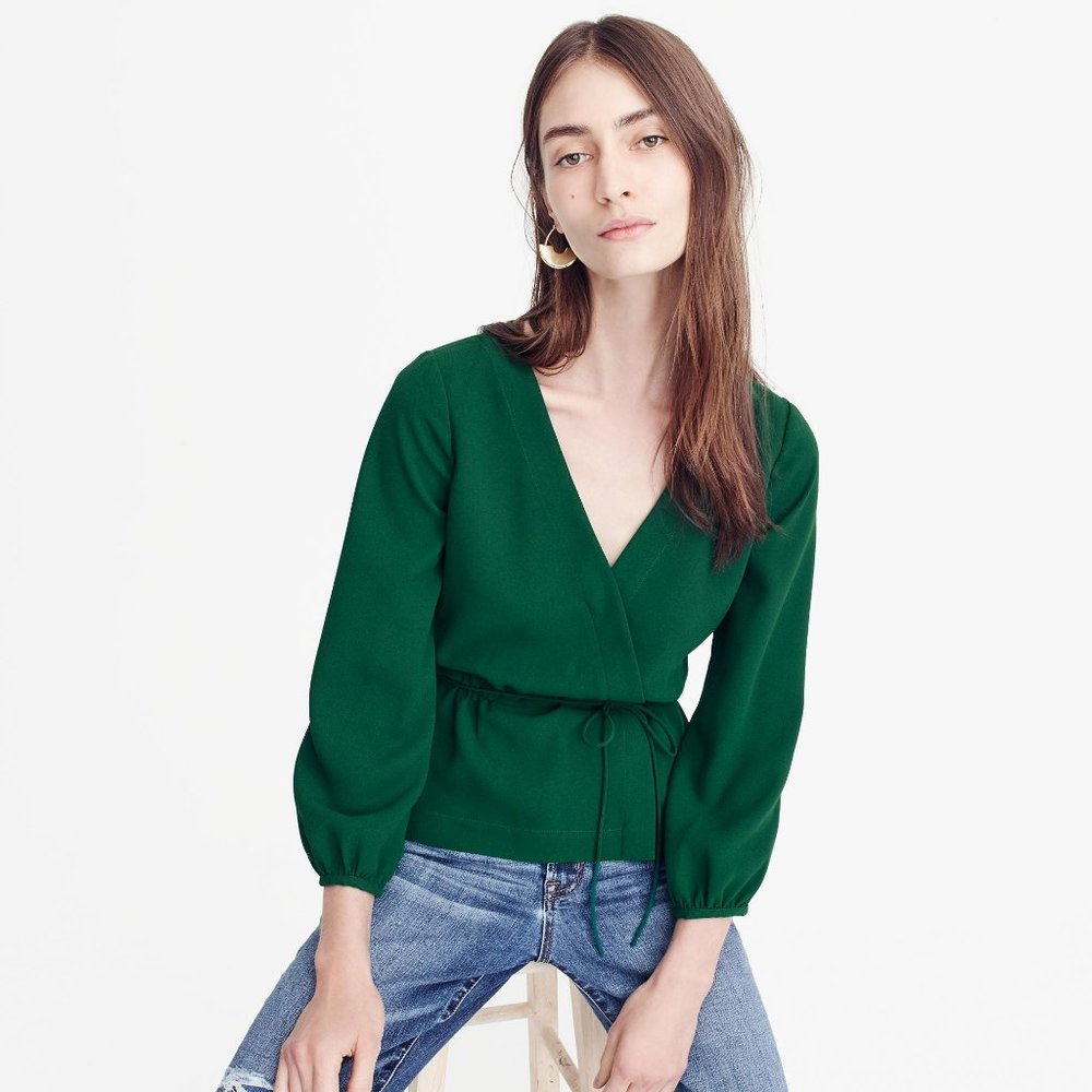 J. Crew Drapey Crepe Faux-wrap Top Green Size 6